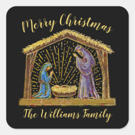 Kerstnegativiteitsmanager Gold Black Familienaam Vierkante Sticker