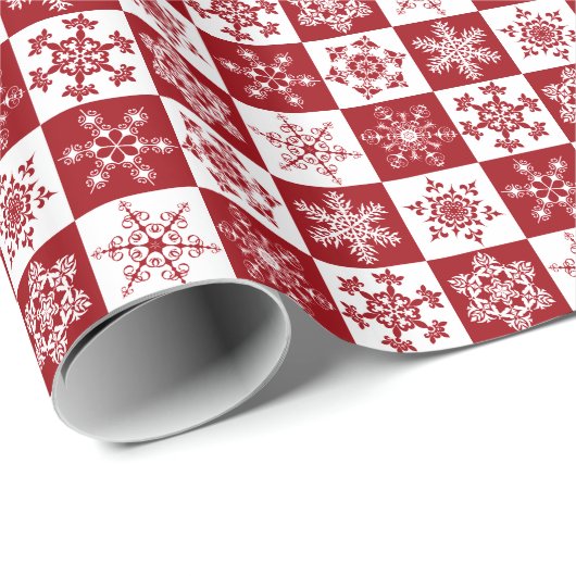 Kerstnep rood en wit gebarsten patroon cadeaupapier (Rol Hoek)