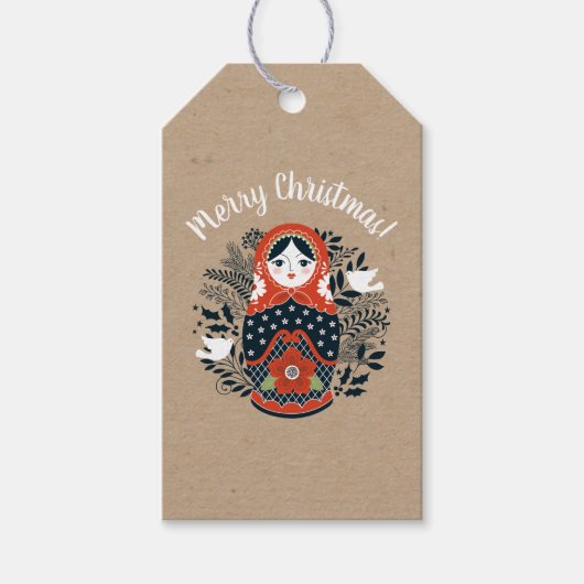 Kerstnestpop rood cadeaulabel (Voorkant)