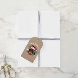 Kerstnestpop rood cadeaulabel
