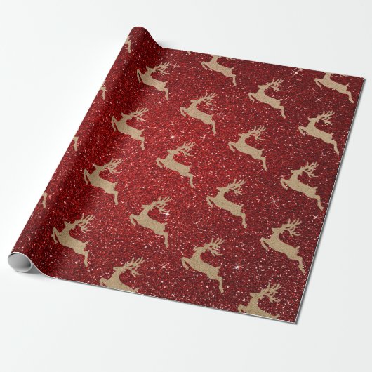 Kerstnieuw karton Deer Red Glitter Cadeaupapier (Uitgerold)