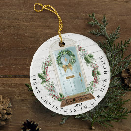 kerstnieuwe Blauwgroen blauwe Waterverf voor start Keramisch Ornament