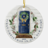 Kerstnieuwe marinedeur Blauwe Waterverf van het Hu Keramisch Ornament (Voorkant)