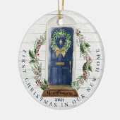 Kerstnieuwe marinedeur Blauwe Waterverf van het Hu Keramisch Ornament (Links)