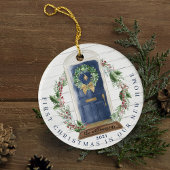 Kerstnieuwe marinedeur Blauwe Waterverf van het Hu Keramisch Ornament