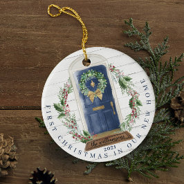 Kerstnieuwe marinedeur Blauwe Waterverf van het Hu Keramisch Ornament