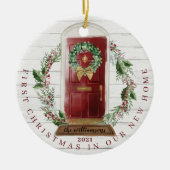 Kerstnieuwe roodbruine Waterverf van startpunt fot Keramisch Ornament (Voorkant)