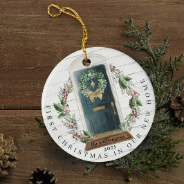 kerstnieuwe startfoto groene Waterverf deur Keramisch Ornament