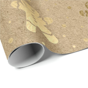 Kerstnieuwjaar Gold Gingerbrood Man Kraft Joy Cadeaupapier