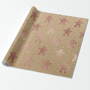 Kerstnieuwjaar Roos Gold Gingerbrood Man Kraft Cadeaupapier
