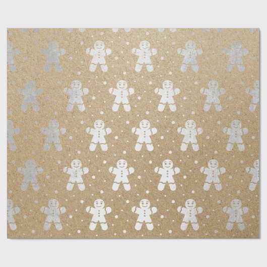 Kerstnieuwjaar Silver Gingerbrood Kraft Cadeaupapier (Vlak)