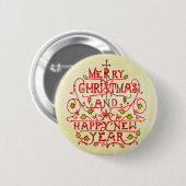 Kerstnieuwjaar  typografie ronde button 5,7 cm (Voorkant /achterkant)