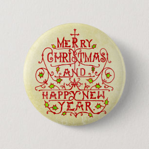 Kerstnieuwjaar  typografie ronde button 5,7 cm