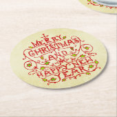 Kerstnieuwjaar  typografie ronde kartonnen onderzetter (Gebogen)