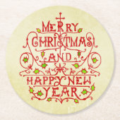 Kerstnieuwjaar  typografie ronde kartonnen onderzetter (Voorkant)