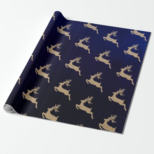 Kerstnieuwjaar Vip Cardboard Deer Blue Navy Cadeaupapier (Uitgerold)
