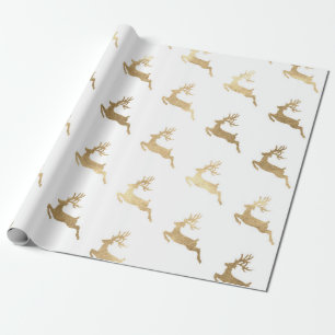 Kerstnieuwjaar Witte Golden Reindester Cadeaupapier