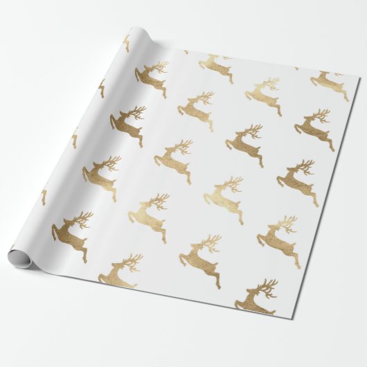 Kerstnieuwjaar Witte Golden Reindester Cadeaupapier (Uitgerold)