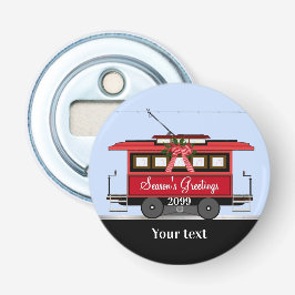 Kerstnieuwjaars Red Tram Trolley Streetcar Button Flesopener