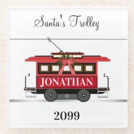 Kerstnieuwjaars Red Tram Trolley Streetcar Glazen Onderzetter