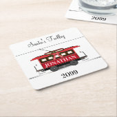 Kerstnieuwjaars Red Tram Trolley Streetcar Kartonnen Onderzetters (Schuin)