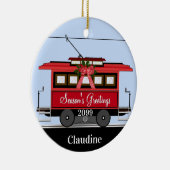 Kerstnieuwjaars Red Tram Trolley Streetcar Keramisch Ornament (Rechts)