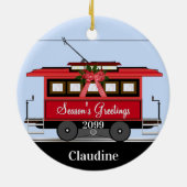 Kerstnieuwjaars Red Tram Trolley Streetcar Keramisch Ornament (Achterkant)