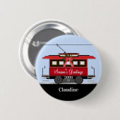 Kerstnieuwjaars Red Tram Trolley Streetcar Ronde Button 5,7 Cm (Voorkant /achterkant)