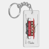 Kerstnieuwjaars Red Tram Trolley Streetcar Sleutelhanger (Voorkant Links)