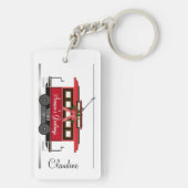Kerstnieuwjaars Red Tram Trolley Streetcar Sleutelhanger (achterkant)