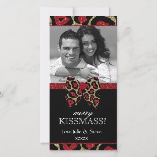 Kerstnieuwjaarsvakantie Leopard Glitter Foto Feestdagenkaart (Voorkant)