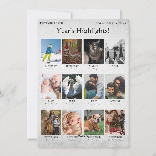 Kerstnieuwsbrief van de krant: terugblik op het af feestdagenkaart (Achterkant)