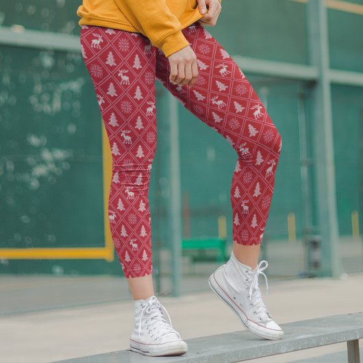 Kerstnit Feestdagen van de rode winter met rotsen Leggings