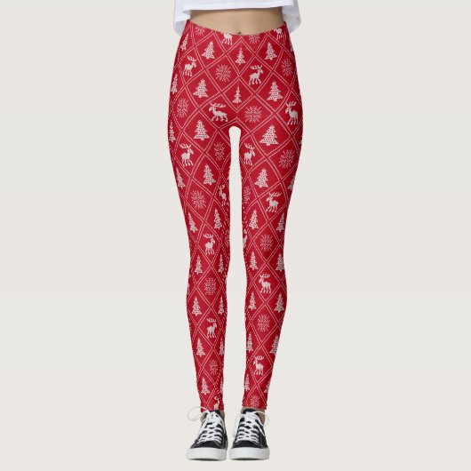 Kerstnit Feestdagen van de rode winter met rotsen Leggings (Voorkant)