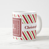 kerstNOEL Candy Cane Stripes, bewerkbare naam Grote Koffiekop (Voorkant rechts)