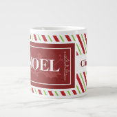 kerstNOEL Candy Cane Stripes, bewerkbare naam Grote Koffiekop (Voorkant)
