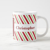 kerstNOEL Candy Cane Stripes, bewerkbare naam Grote Koffiekop (Rechts)