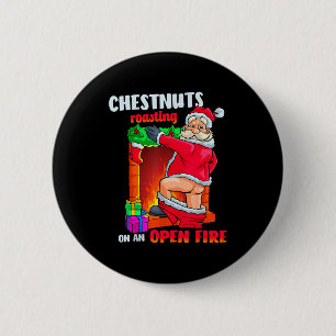 Kerstnoten roosteren Grappige Stoute Kerstman Vies Ronde Button 5,7 Cm