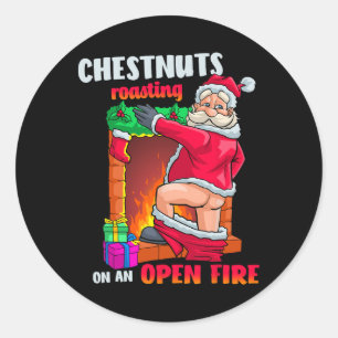 Kerstnoten roosteren Grappige Stoute Kerstman Vies Ronde Sticker