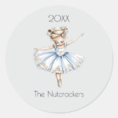 Kerstnotenkraker Ballerina Waterverf Ronde Sticker (Voorkant)