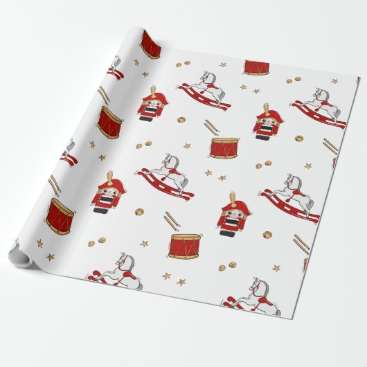 Kerstnotenkraker patroon cadeaupapier (Uitgerold)