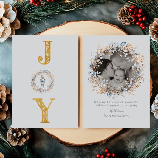 Kerstnotenkraker Waterverf Joy Foto Folie Feestdagenkaart