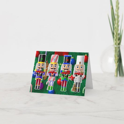 Kerstnotenkrakers met kleine rode vrachtwagens feestdagen kaart (Voorkant)