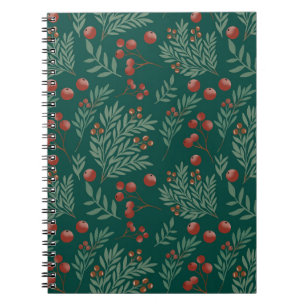 Kerstnotitieboek met botanische rode bes notitieboek