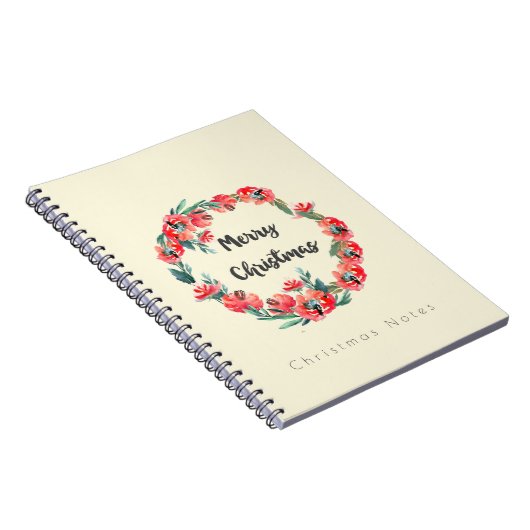 Kerstnotities Rood Floral Waterverf Wreate Notitieboek (Rechterzijde)