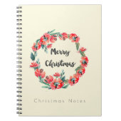 Kerstnotities Rood Floral Waterverf Wreate Notitieboek (Voorkant)