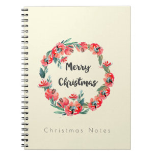 Kerstnotities Rood Floral Waterverf Wreate Notitieboek