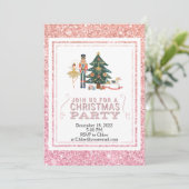 KerstNutkraker Roze Glitter Uitnodiging (Staand voorkant)