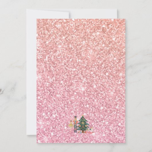 KerstNutkraker Roze Glitter Uitnodiging (Achterkant)