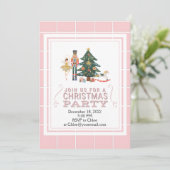 KerstNutkraker Roze lijnen Uitnodiging (Staand voorkant)